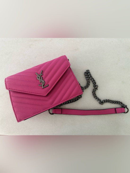 Handbags - Designer Inspired Quilted Pink Fuchsia Crossbody Bag with Chain Strap
